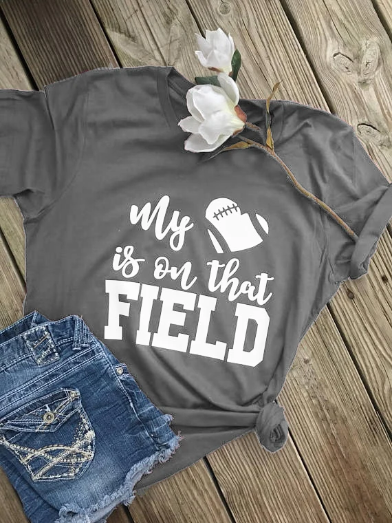 Женская футболка с принтом My Heart Is on That Field Повседневная Свободная коротким