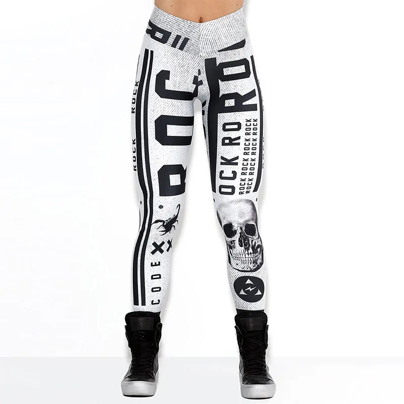 1 Women Fashion White Sporting High Waist Slim Leggings New Style Letters Pattern Elastic Force Breathable Polyester Leggings - Цвет: 1