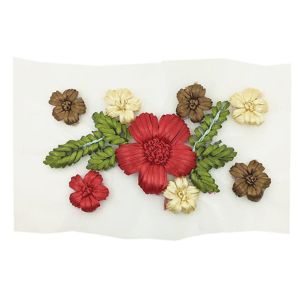 2pc Red Ribbon Embroidery Patch Flower Embroidered Patches For Clothing Vintage Applique Clothes Parches Ropa Sew On AC1415 | Дом и сад