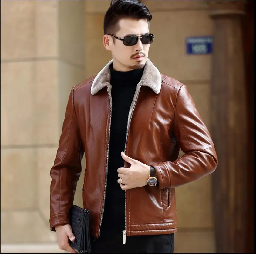 M 4xl Осенняя мужская одежда больших размеров кожаная куртка с отворотом из