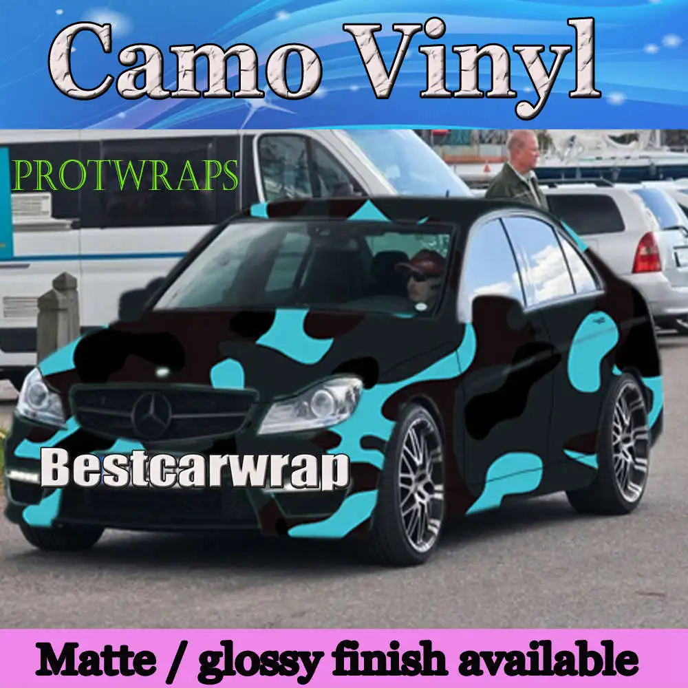 Виниловая пленка для автомобиля с большими пятнами синяя черная серая