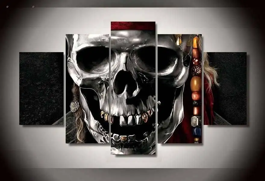 5 панелей HD напечатанный череп Пиратская настенная живопись холст печать декор
