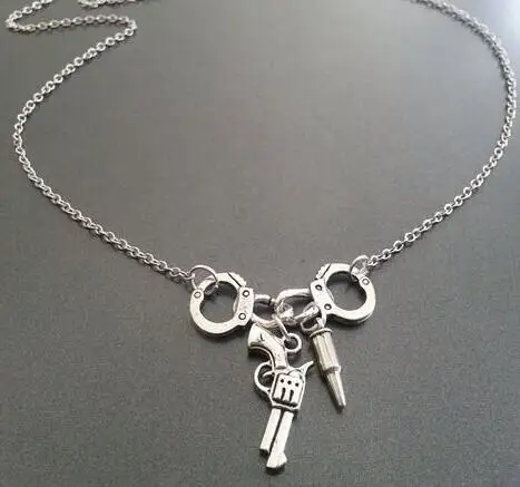 1 шт. A50 Винтажный серебряный чокер с наручниками и пистолетом|statement necklace|silver