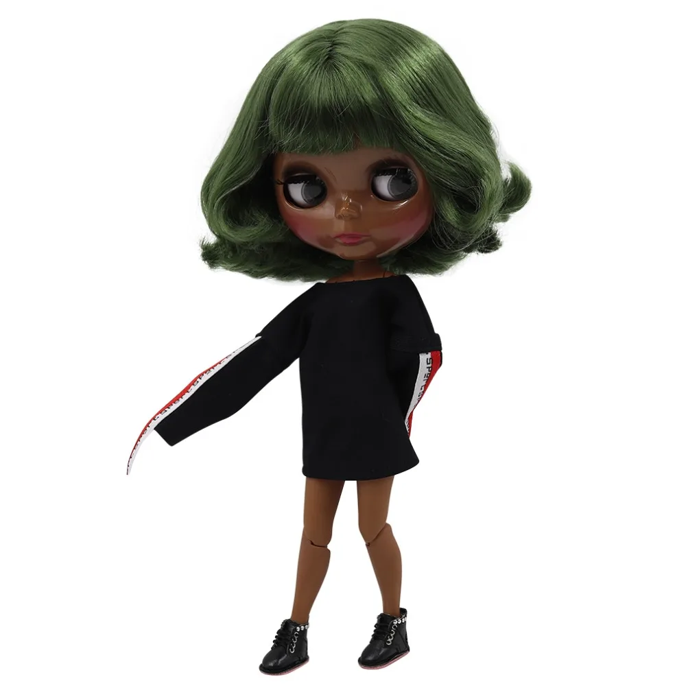 Ледяная кукла DBS Blyth 1/6 bjd шарнирная супер черная кожа короткие зеленые волосы