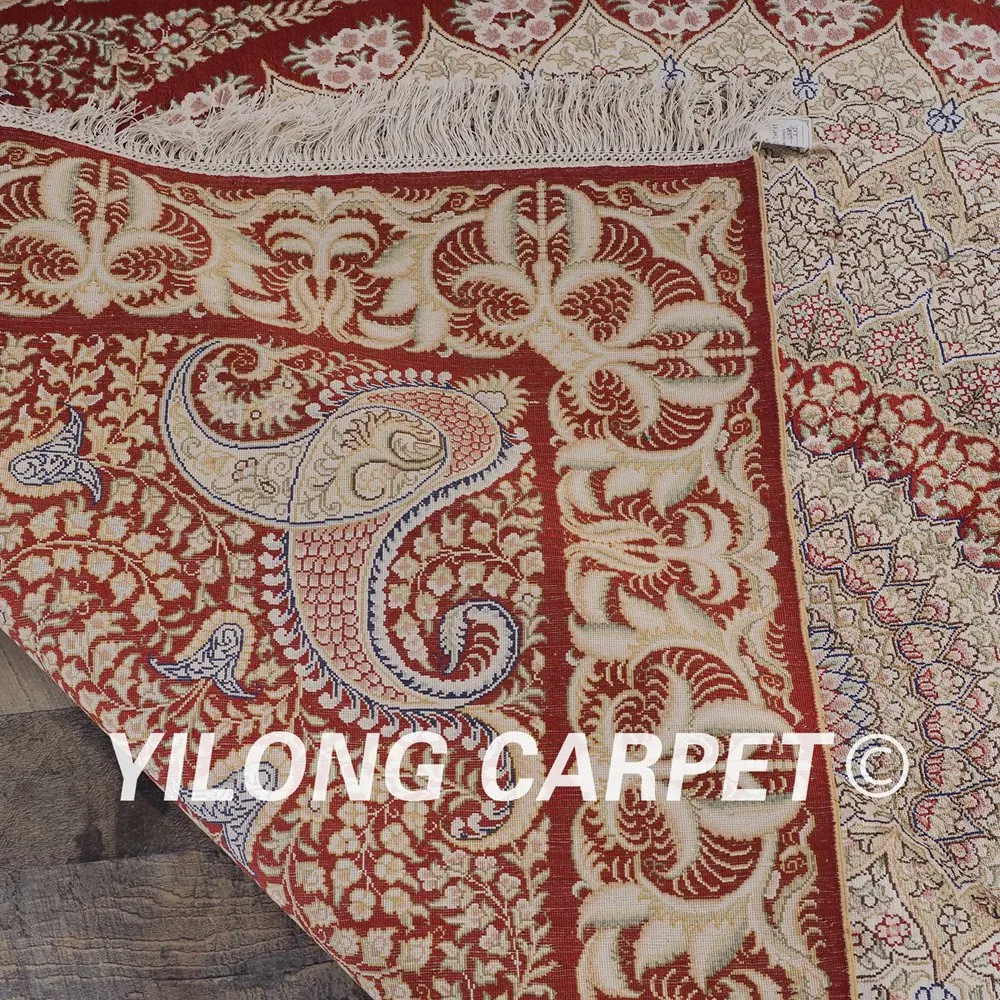 Yilong 5 &quotx 7&quot ручной персидский красный ковер турецкий бежевый медальон шелковый