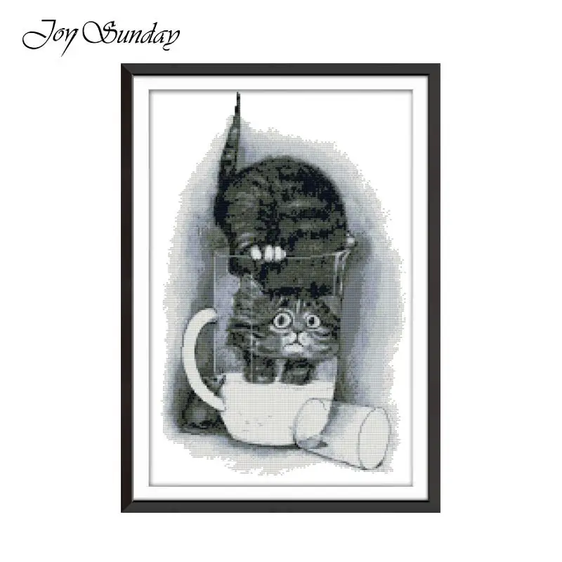 Joy Sunday Cat Счетный набор крестиков жадный кот Canevas Broderie DMC 14CT скрещивание животных