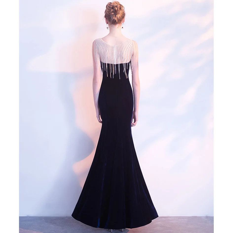 CEEWHY Navy Blue Velour Vestido de Festa Avondjurk Crystal Evening Dress Long Prom Formal Gowns Mermaid | Свадьбы и торжества