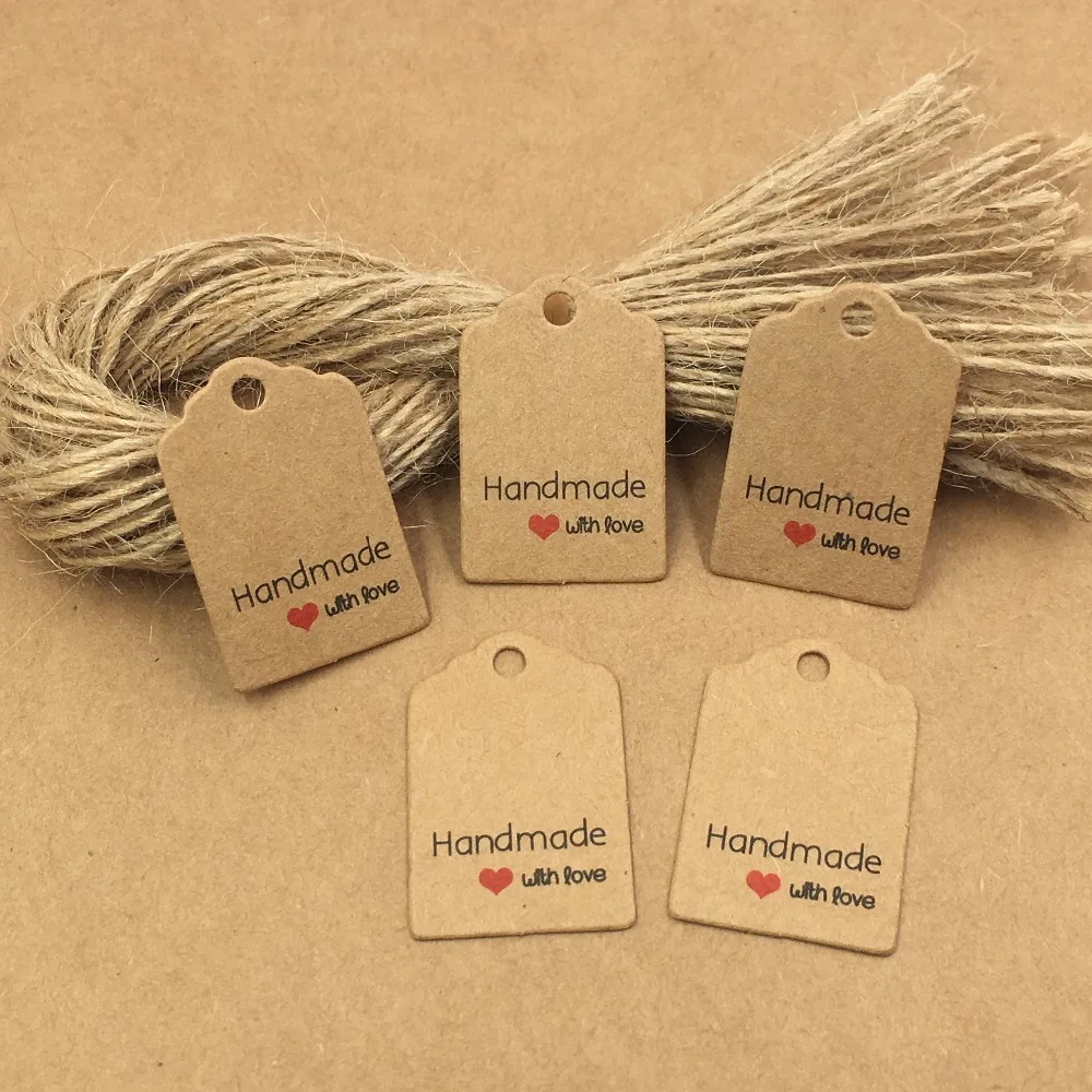200 шт. 3x2 см подарочные бирки ручной работы из крафтовой бумаги со струнами