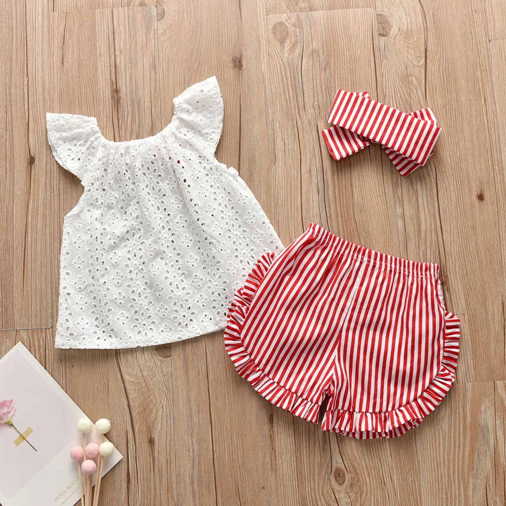 Комплект летней одежды для новорожденных девочек футболка с бантом шорты в