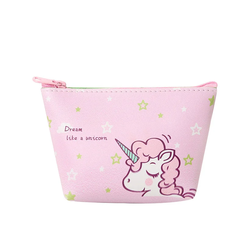 Pink Кожаный кошелек для монет для женщин с рисунком единорога, монета, сумка для денег, карман на молнии, мини милые кошельки, кошелек для девушек - Цвет: Pink