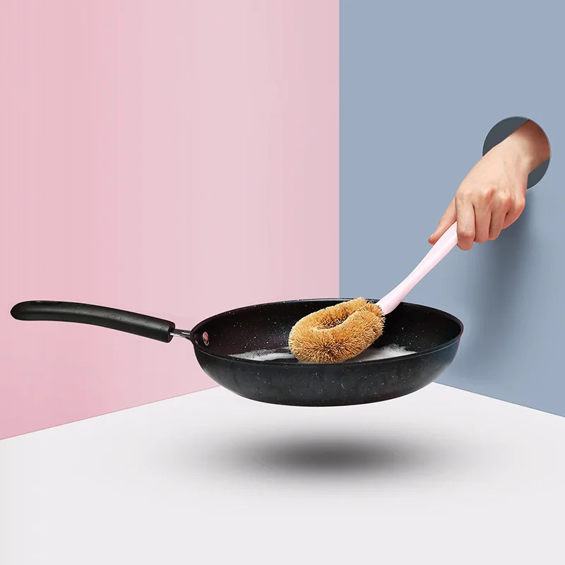 Natural Coconut Long Handle Cleaning Brush Non-stick Oil Pot Brushes Dish Washing Kitchen 4 Colors | Дом и сад