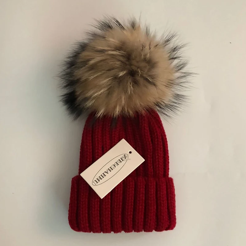 Модные шапки Skullies Beanies с натуральным лисьим мехом норки, 15 см, шапки для женщин и девочек, зимние теплые шапки, Весенняя детская шапочка, новинка