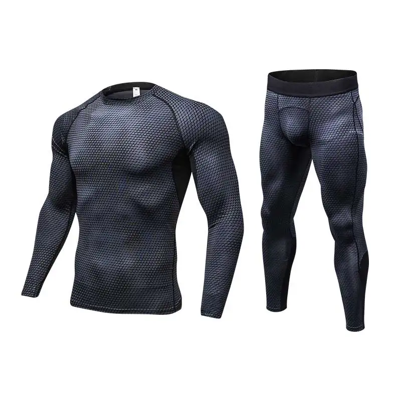 

Men GYM Suit Fitness Compression Running Hiking Skiing Tight Sets Male Quick Dry Workout Exercise Sport Pant+Shirt tracks M1029
