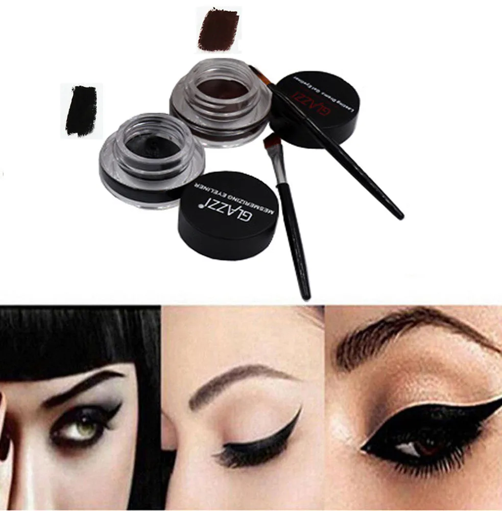 2 шт. черный гель для подводки глаз с кистью легко носить макияж долговечный