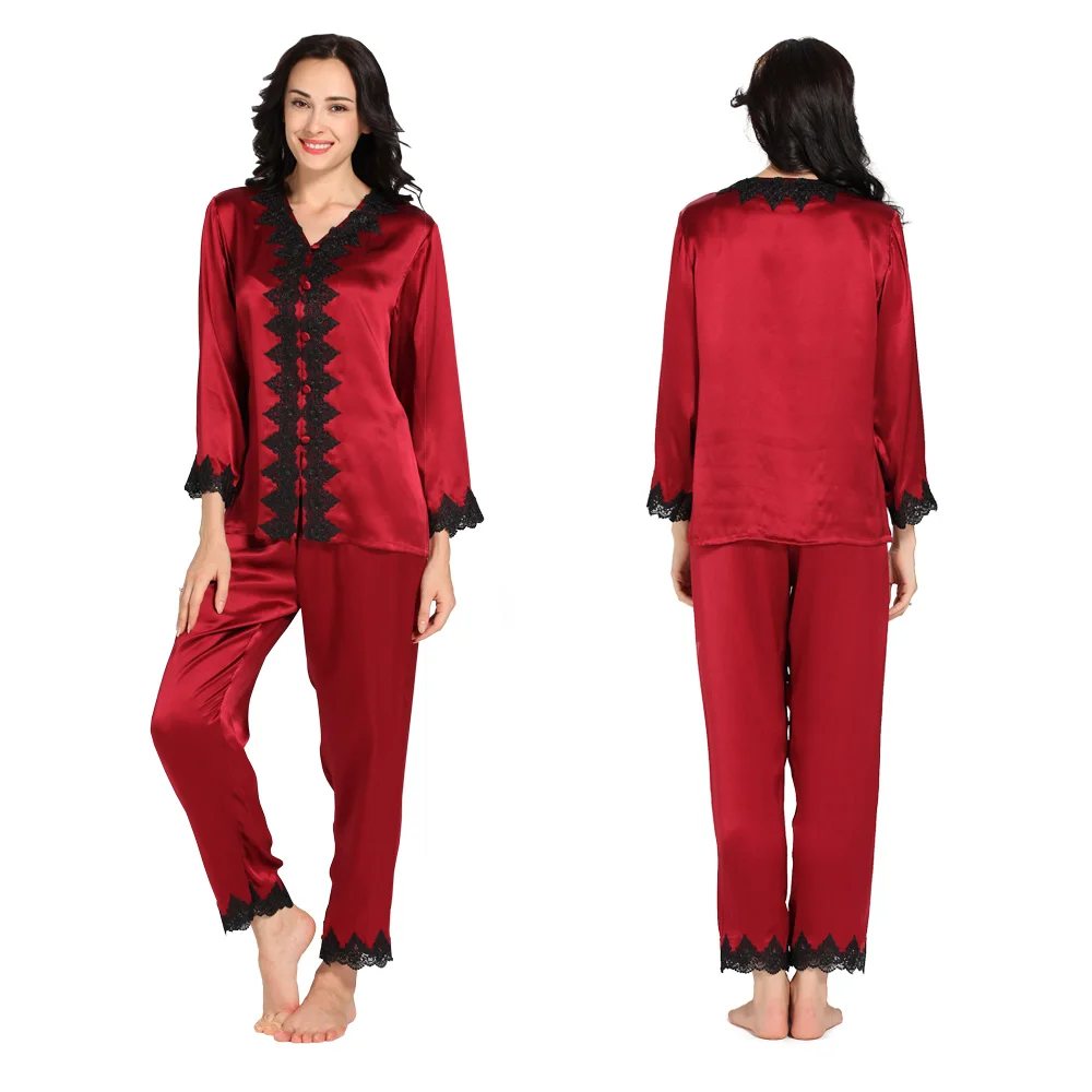Claret LilySilk пижамный комплект для женщин из чистого 100 шелка 22 momme пижама с длинными рукавами Роскошные Шорты Распродажа - Color: Claret