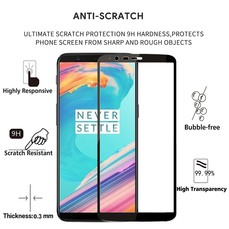 2 шт. 100% оригинальное закаленное стекло с полным покрытием для OnePlus 5T защита