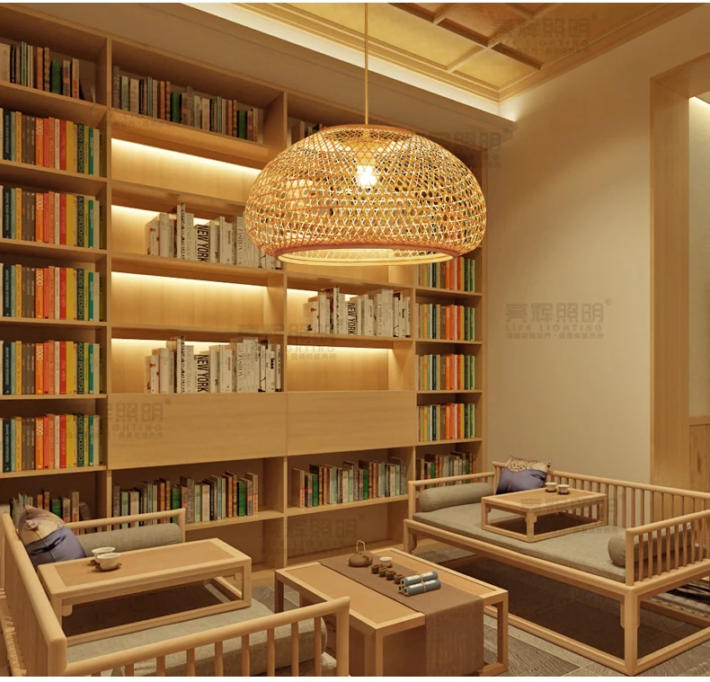 Round Bamboo Wicker Rattan Shade Pendant Light Fixture Nordic Scandinavian Rustic Japanese Hanging Ceiling Lamp E27 Bulb 220V