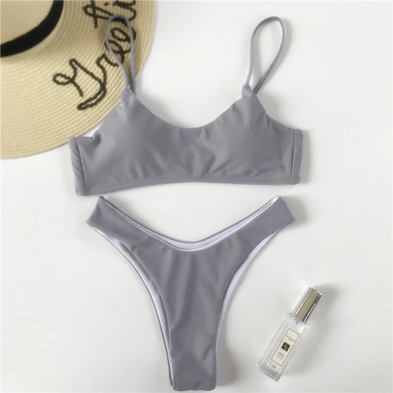 Бикини 2018 купальники женские сексуальные однотонные бикини набор Многоцветный