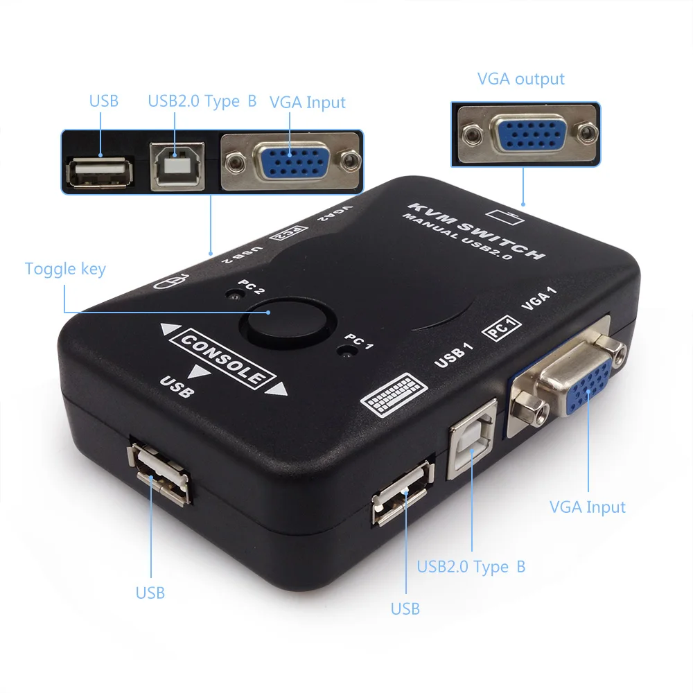 Универсальный 2 Порты и разъёмы VGA USB KVM Switcher руководство коммутатор Box 2.0 Мышь