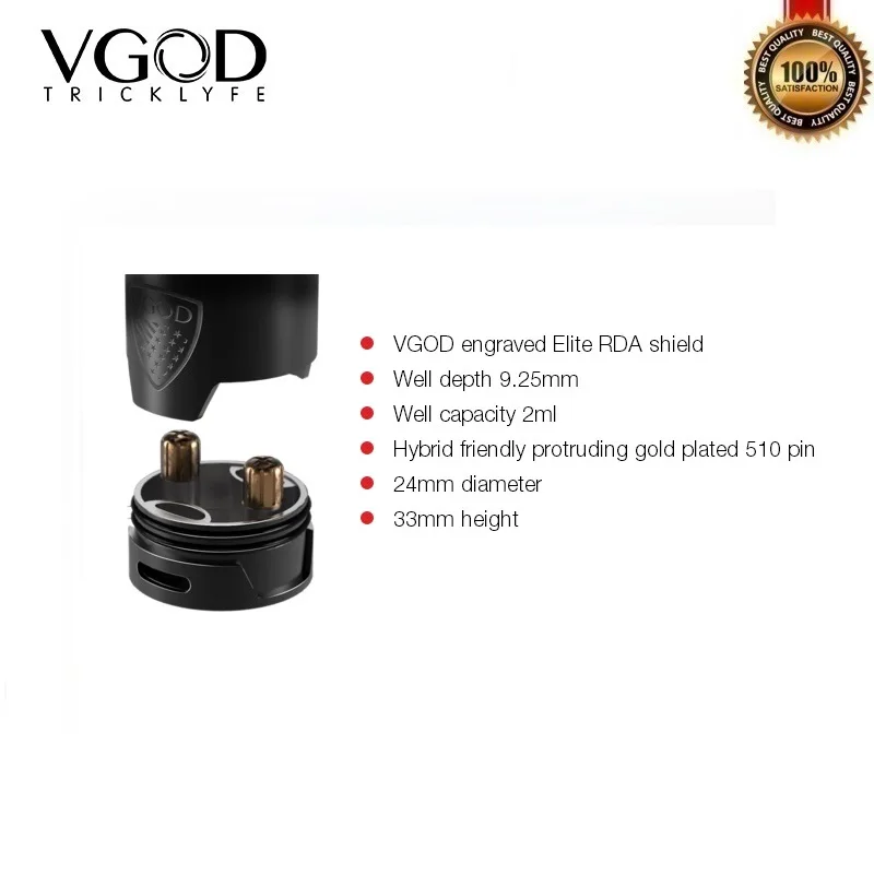 Оригинальный VGOD Elite RDA Vape Tank 24 мм перестраиваемый распылитель 2 мл для Vgod Pro Mech Mod VS