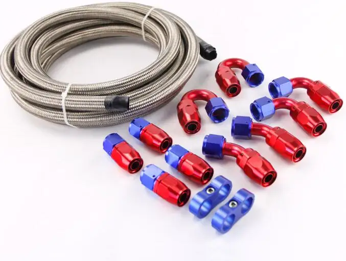 

HT Racing Store--5METERS AN8 Stainless Steel Braided Oil/Fuel Line/Hose+Fitting/Hose End/Adaptor Kit