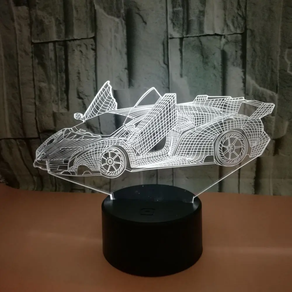 

3D лампа [DBF] для гоночного автомобиля, ночсветильник с оптической иллюзией для декора комнаты, крутые подарки на день рождения, 7 меняющихся ц...