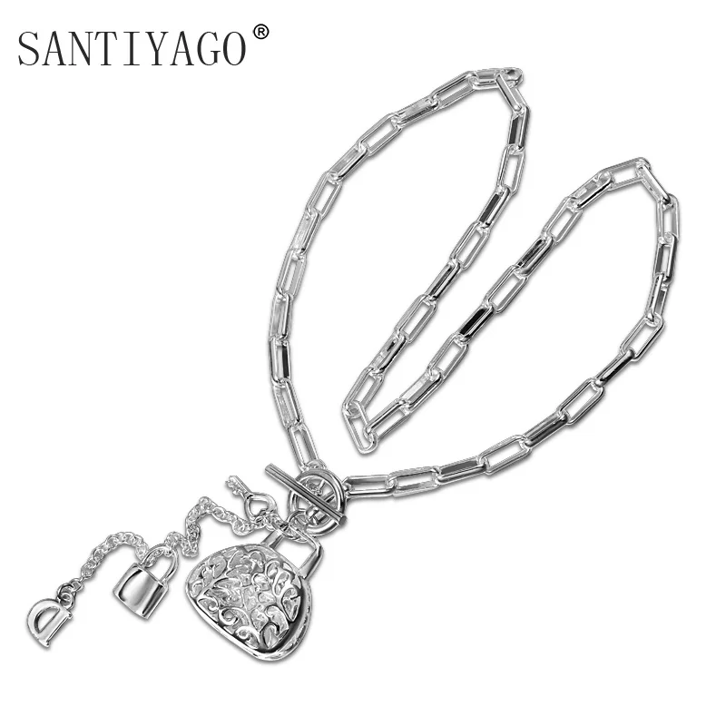 Модное женское ожерелье с замком и ключом серебряное покрытие цепочка подвеска