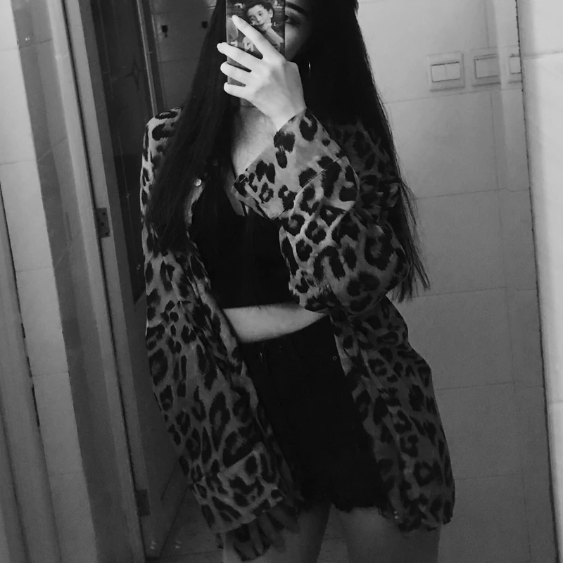 Корейская одежда с длинным рукавом винтажная блуза леопардовым принтом женские