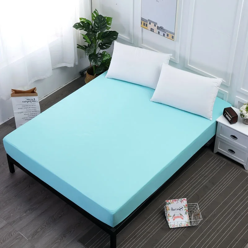 Light Blue Сплошной цвет водонепроницаемый Натяжной лист дышащий матрас наматрасник протектор для кровати смачивание дома декоративные 7 цветов - Цвет: Light Blue