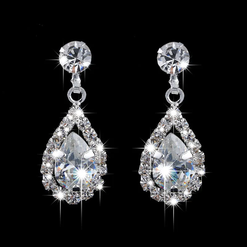Cute Female Crystal White Zircon Stone Jewelry Set 925 Silver Chain Necklace Earrings Set Valentine's Day Gifts