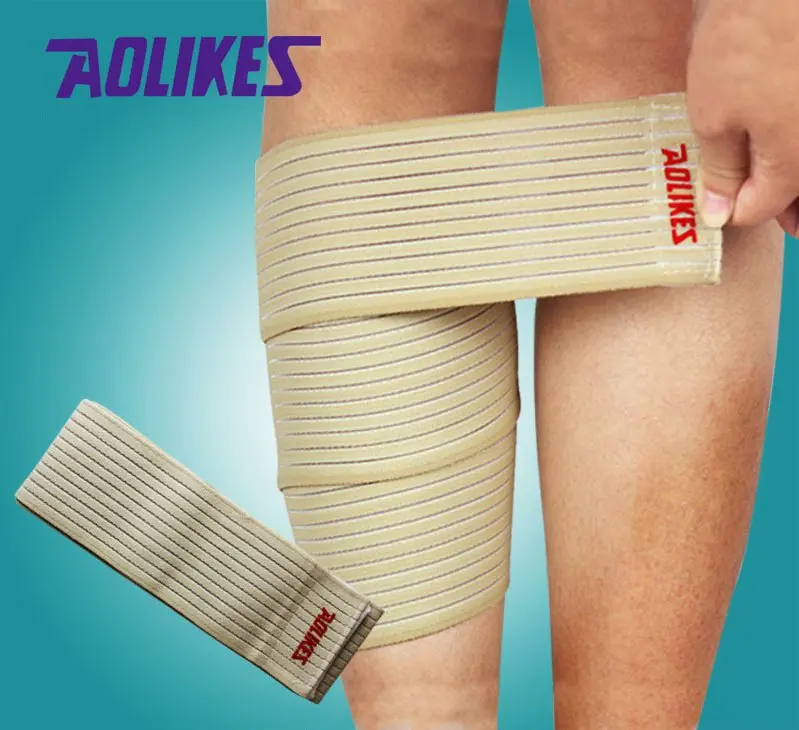 beige AOLIKES, 2 шт., 90*7,5 см, эластичная бандажная лента, спортивный ремешок для поддержки колена, защита голени, компрессионный протектор для голеностопных ног, повязка на запястье - Цвет: beige