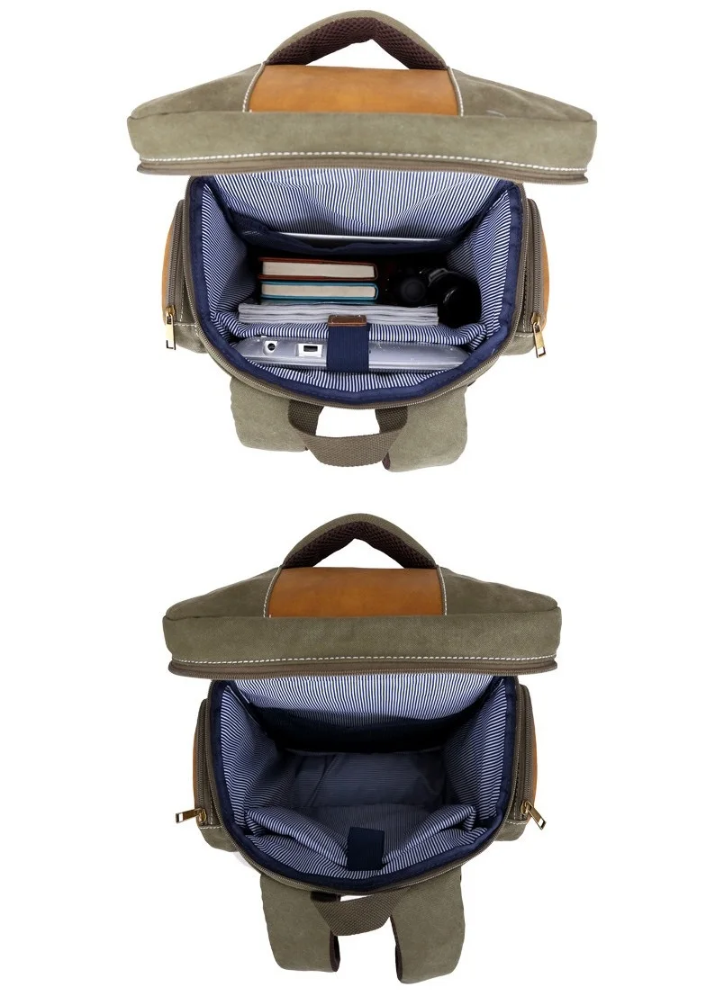 

New Canvas Leather Stitching Backpack Men Large Capacity Travel Bag College School Bag Male Casual Hiking Backpack XMY01