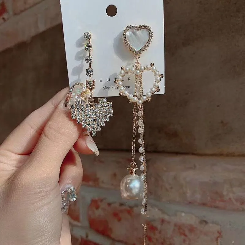 2019 Новое поступление жемчужные трендовые сердца женские висячие серьги в