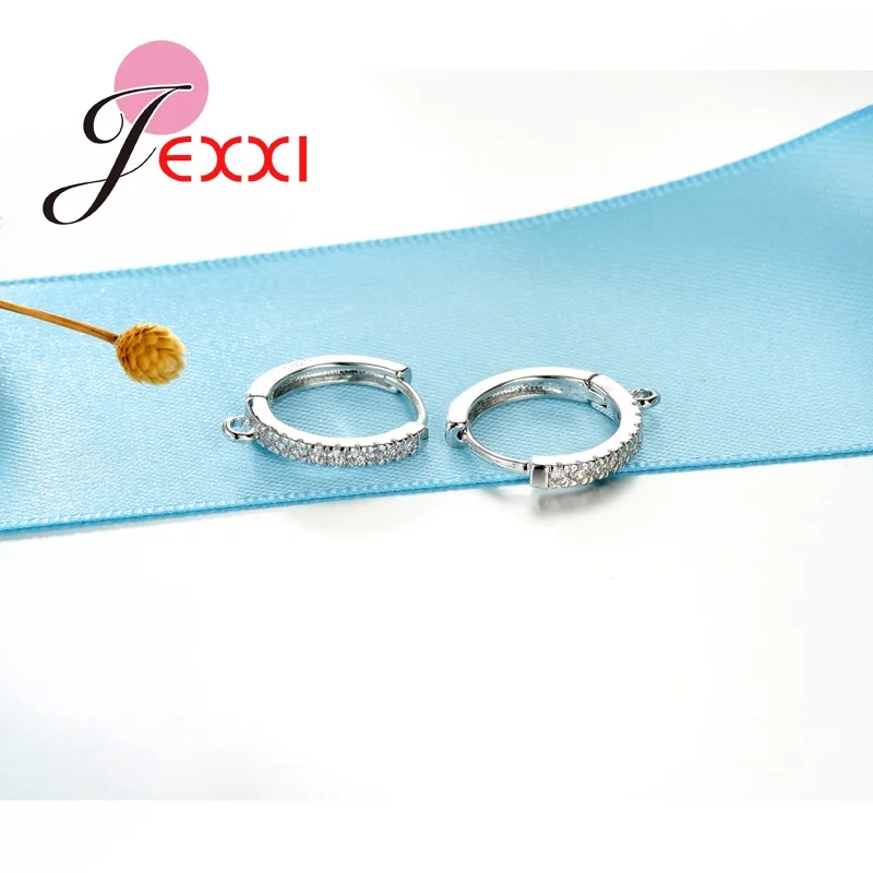Серьги кольца из серебра 925 пробы с кристаллами 1 пара|earring findings|diy accessoriesconnector earring |