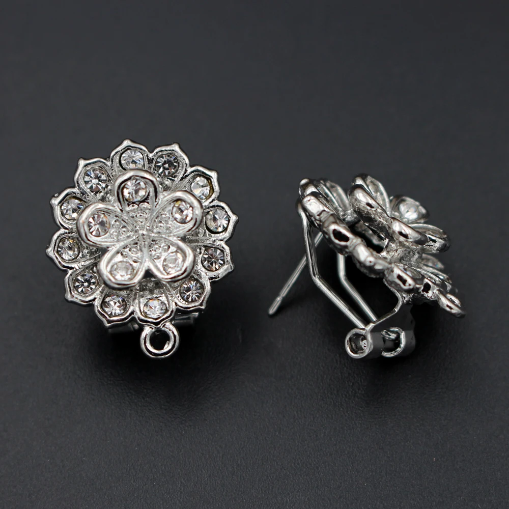 African Earrings Post with Loop Connectors Flower Paved CZ Base Findings DIY Metal Chile Arab Middle East Women Wedding | Украшения и