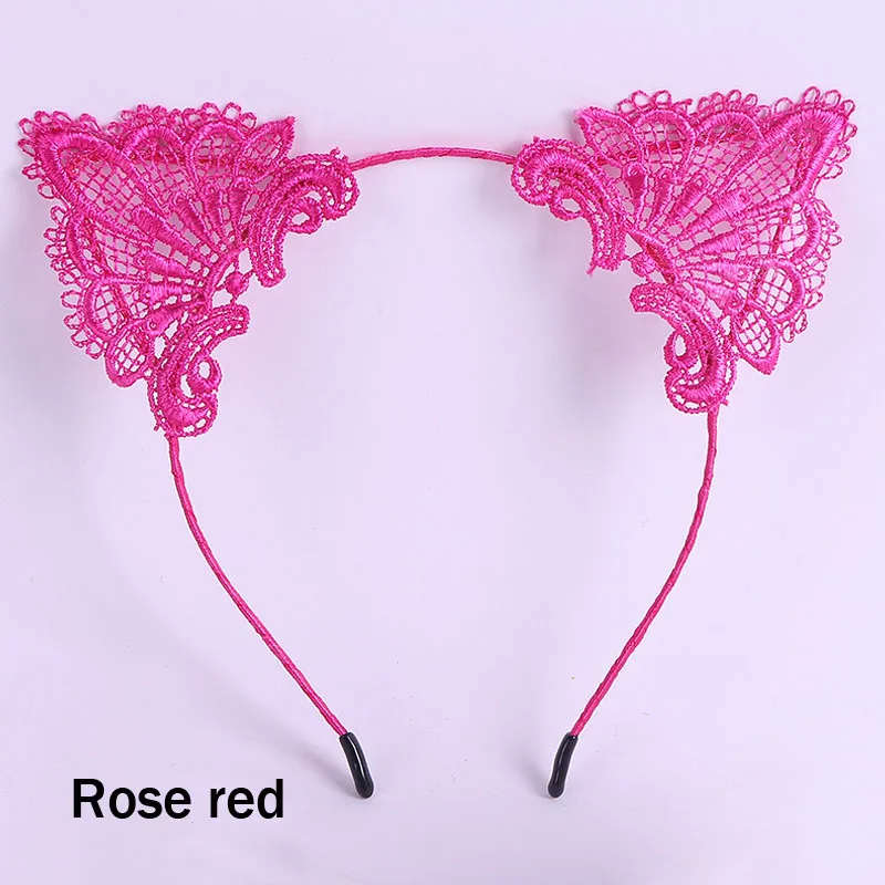 Rose Red LNRRABC, женская, для девочек, милая повязка на голову, сексуальная, модная, полый, кружево, кошачьи ушки, ободок для волос, аксессуары для волос, подарок, вечерние, косплей - Цвет: Rose Red