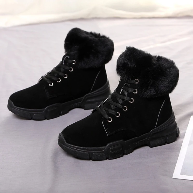 Women Boots Fashion Winter Breathable Flock Leather Flats Platform Martin Warm Fur Ankle | Обувь