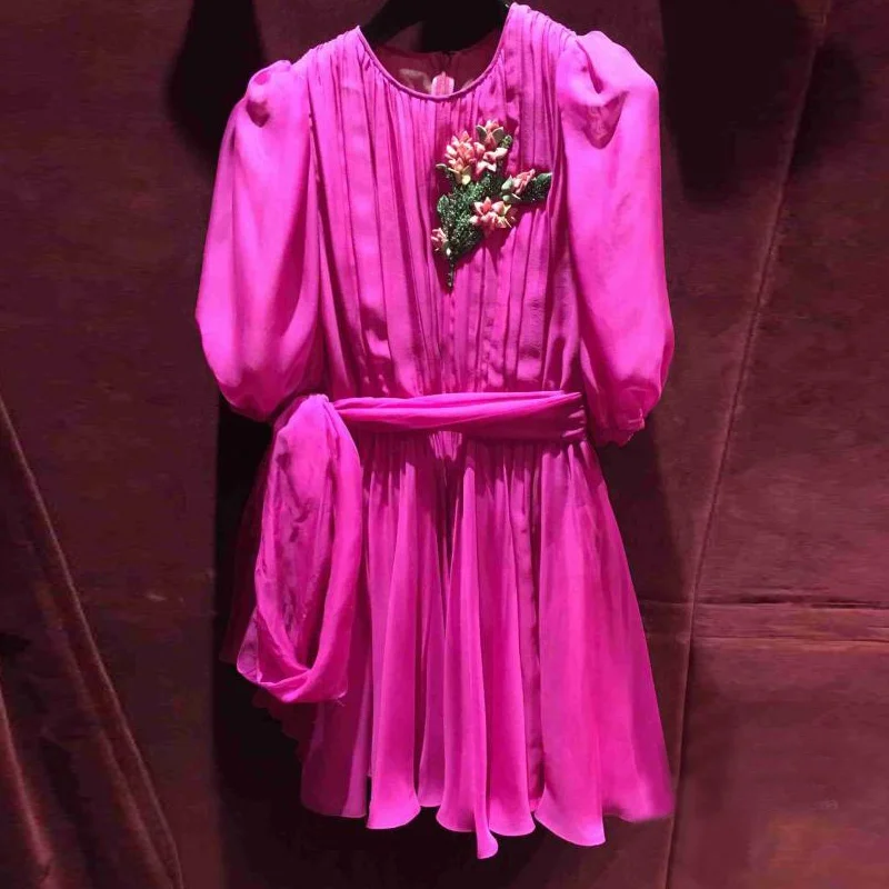 Летняя красная Роза мини платье Для женщин 2018 взлетно-посадочной полосы дизайнер