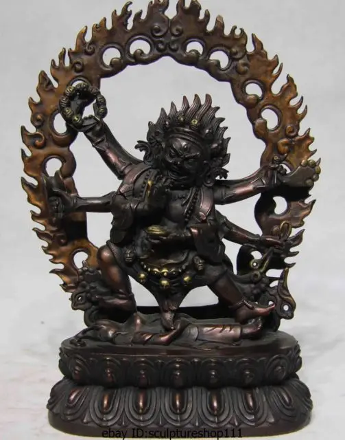 

Rare Tibet Buddhism Temple Red Bronze Copper Six arms Mahakala Buddha God Statue Garden Decoration 100% real Brass Bronze