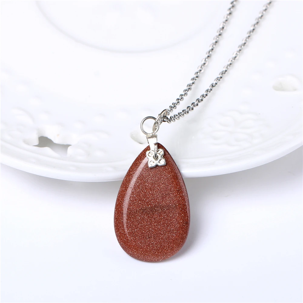 Подвески и ожерелья с большим золотым песочным камнем 18*28 мм натуральным в форме