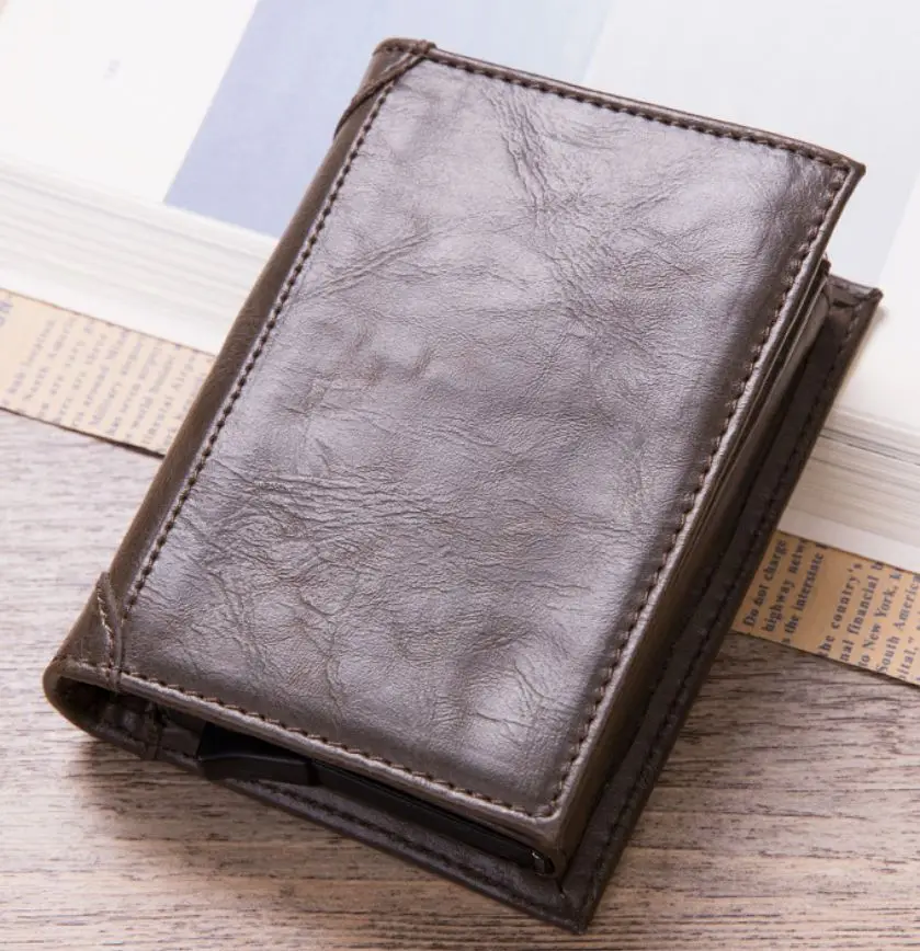 Coffee card case Автоматический скользящий держатель для кредитных карт из алюминия для женщин и мужчин, блокирующий рчид кошелек, чехол для денег, защита для карт из искусственной кожи - Цвет: Coffee card case