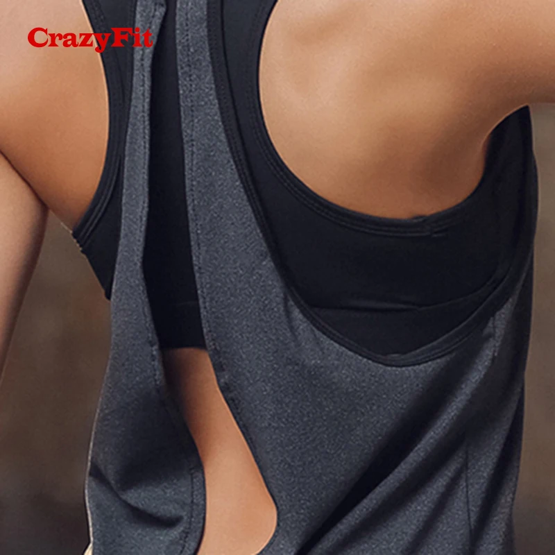 Топ для йоги CrazyFit с бюстгальтером, спортивный бюстгальтер, майка для бега, спортзала, для женщин, для фитнеса, тренировки, женские топы с открытой спиной, одежда, спортивная рубашка
