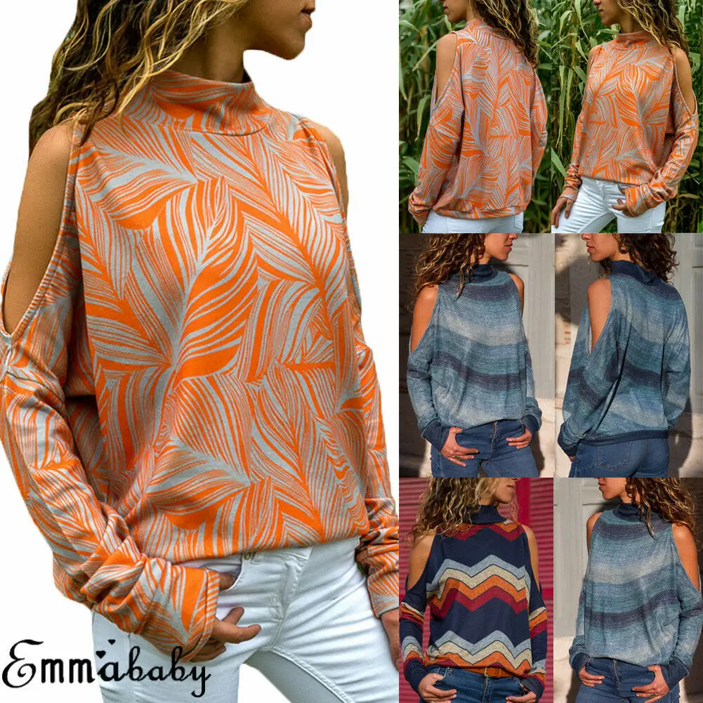 Женская водолазка с открытыми плечами Boho свободная футболка пуловер длинными