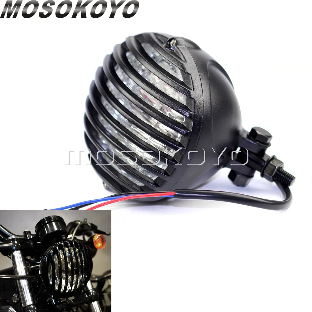 Черная решетка винтажная фара для старой школы E Mark ободок зубчатая Harley Chopper Cafe Racer