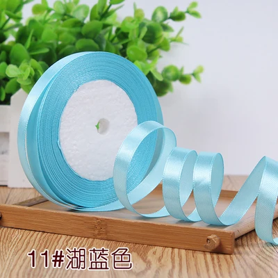 Light Blue 10 мм, 25 ярдов, односторонняя шелковая сатиновая лента, дешевая декоративная подарочная упаковка, Свадебные Рождественские ремесла, белые, розовые, красные, черные ленты - Цвет: Light Blue