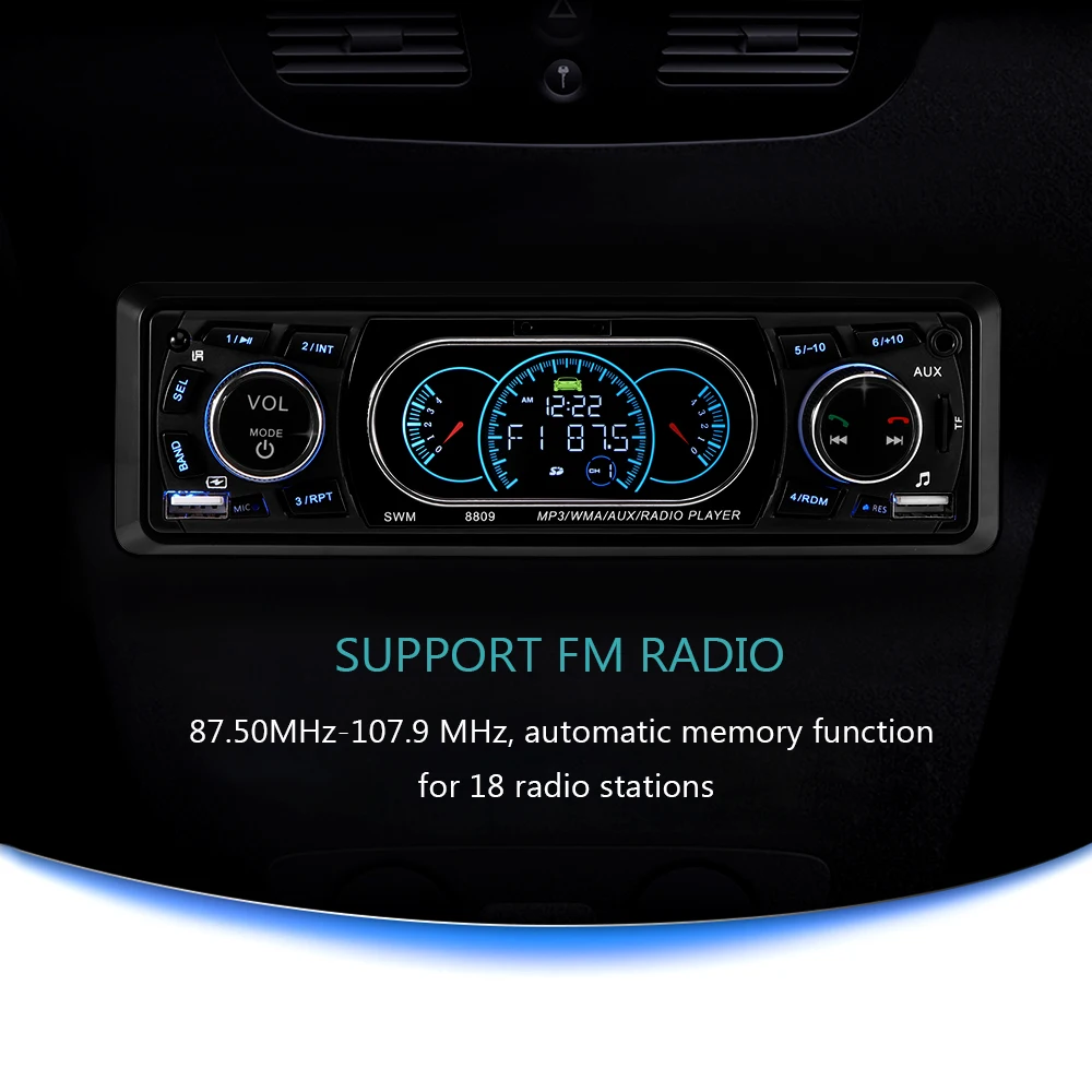 Onever Bluetooth автомобильный mp3-плеер 1-Din автомобильный стерео аудио mp3 радио плеер Поддержка USB/FM приемник с беспроводным пультом дистанционного управления