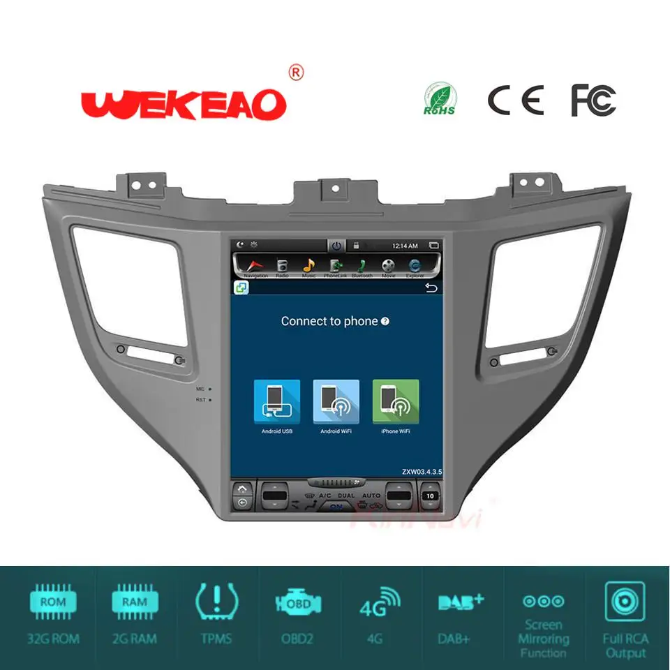 Wekeao 10 4 &quotСенсорный экран Car audio мультимедийный плеер для hyundai Tucson ix35 Тесла Стиль