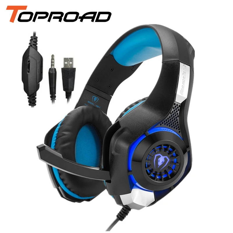 TOPROAD Игровые наушники гарнитура повязка с микрофоном светодиодный светильник 3 5