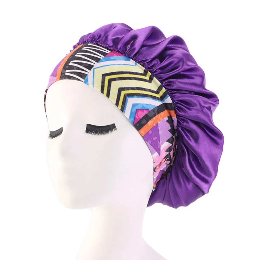 purple Новинка, Женская Цветочная шапочка для душа, s, Атласная шапочка, шапка для ночного сна, защита для волос, крышка для головы, широкий диапазон, регулируемые шапки, Товары для ванной - Цвет: purple