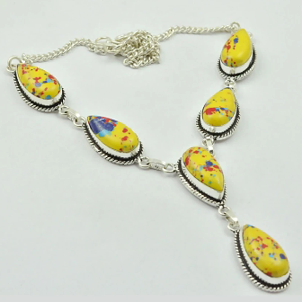 

Mosaic Jaspers Necklace Silver Overlay over Copper, 47cm , N2893